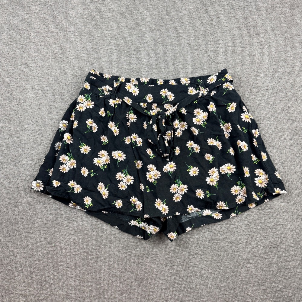 Papaya Black Daisy Floral Rayon‎ Shorts Women's M Medium 40996P2